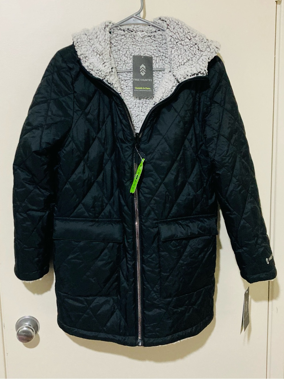 Free Country Women's Black Quilted Jacket with Sherpa Lining